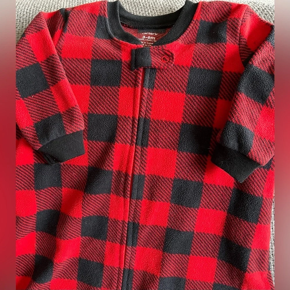 Carter's Baby Bunting, Red & Black Buffalo Plaid, Zip Down Fleece; Size 3-6m